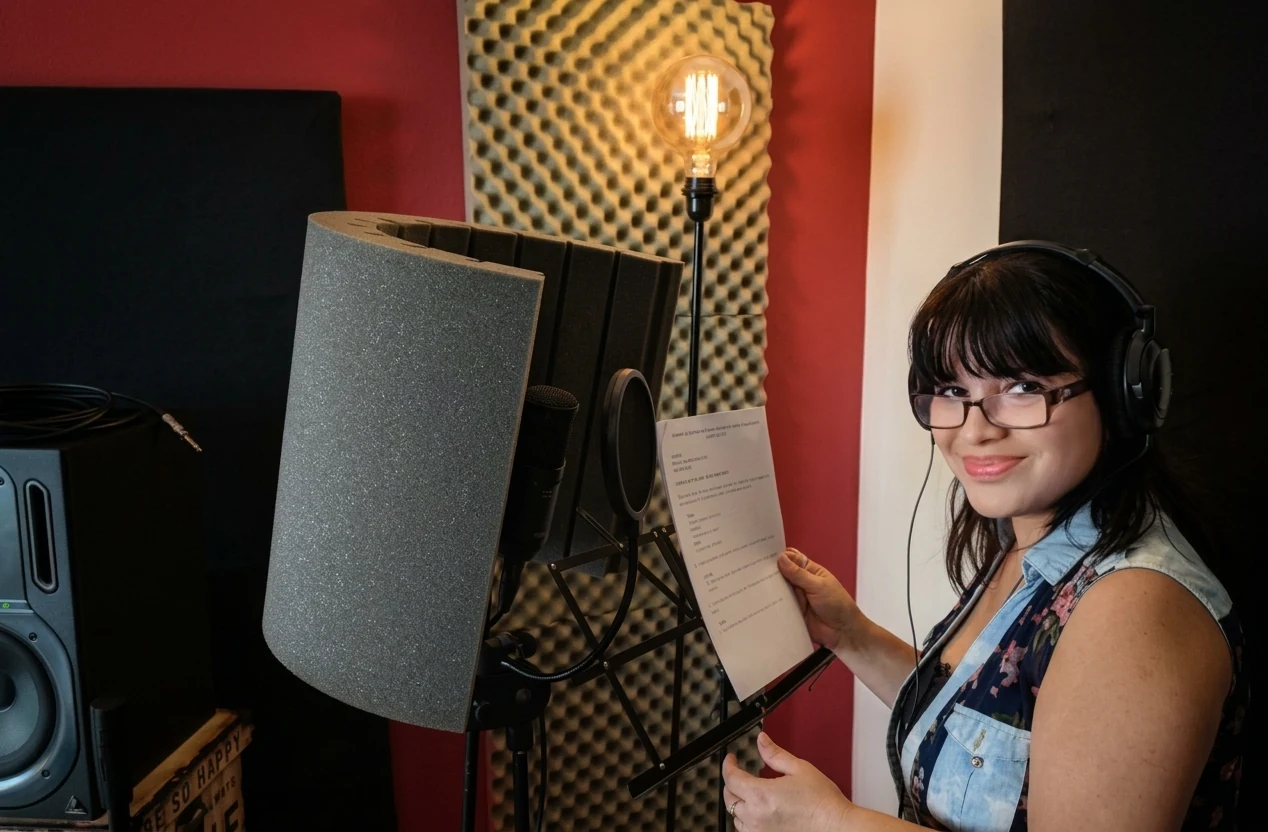 Carmen Fátima Saavedra en estudio de doblaje